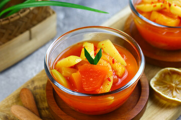 Asinan Buah or Indonesian pickled mixed fruits, spicy sweet and sour taste.  