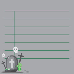 Happy Halloween Background of flat vectors. Cartoon design. Poster, memo pad, to do list, post it, pumpkin, which and grave.