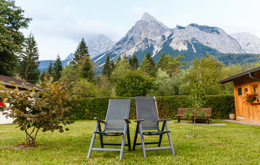 A nice rest in sun loungers on the mountain after a long hike