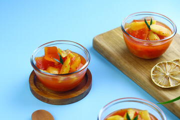 Asinan Buah or Indonesian pickled mixed fruits, spicy sweet and sour taste.  