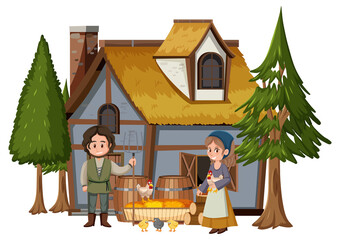 Medieval house with villagers
