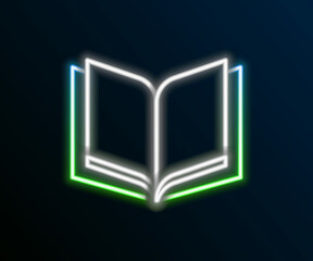 Glowing neon line Open book icon isolated on black background. Colorful outline concept. Vector