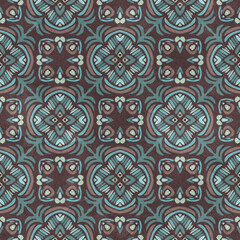Seamless pattern for traditional arabic and indian pottery tiling, fabric, wall interior, cloth. Decor tile, texture print, mosaic oriental ornament.