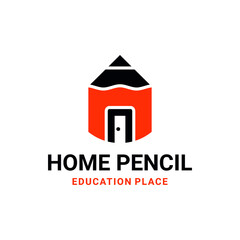 home combination with pencil in white background, vector logo design flat minimalist