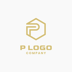 Golden Initial Letter P with Hexagon logo design vector template