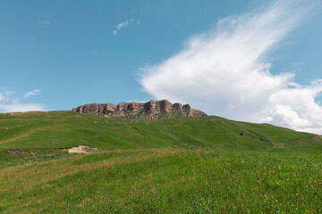 Panoramic view of green hills and mountains