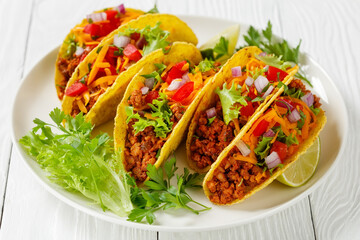 Ground Beef Tacos on a plate, top view