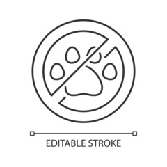 Keep away from animals linear manual label icon. Get away from pets. Thin line customizable illustration. Contour symbol. Vector isolated outline drawing for product use instructions. Editable stroke
