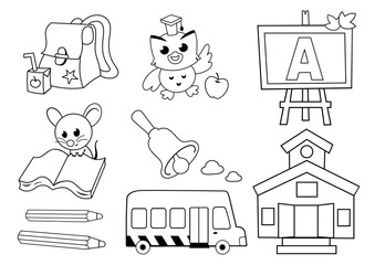 Black and white images of a back to school concept. Vector illustration.