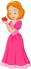 Cartoon cinderella holding red apple