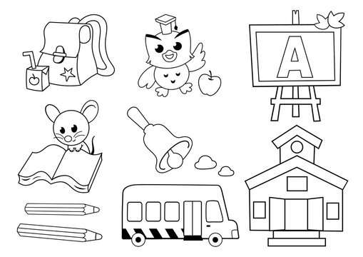 Black and white images of a back to school concept. Vector illustration.