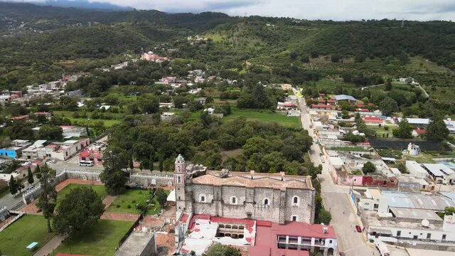 Aerial view of Tochimilco convent in Mexico