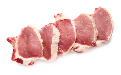 Raw pork steaks on white background