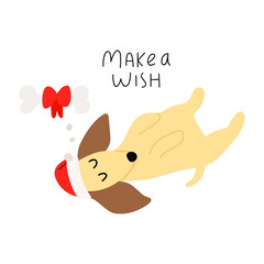 Dachshund dreaming about sweet bone. Make a wish. Illustration on white background.