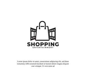 Shopping Bag and Film Icon Vector Logo Design Template Element