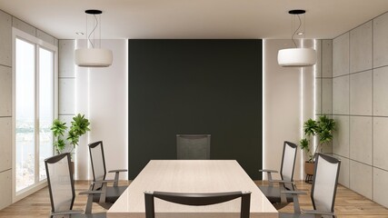 blank wall in luxury office meeting room 3d render interior design