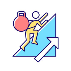 Persistence RGB color icon. Voluntary activity despite difficulties and obstacles. Achieve goal. Personality trait. Strong motivation. Isolated vector illustration. Simple filled line drawing