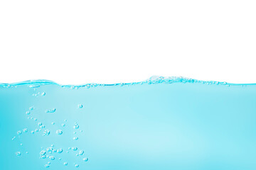 Bubbles floating in turquoise water on a white background