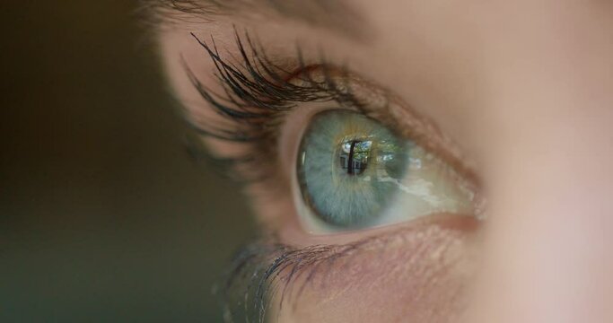 close up macro eye opening woman looking eyesight perception