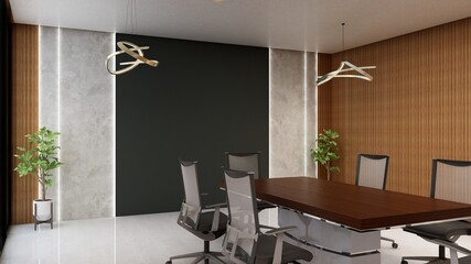 blank wall in luxury office meeting room 3d render interior design
