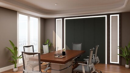 blank wall in luxury office meeting room 3d render interior design