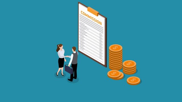 Two people handshaking near commission form