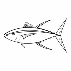 Tuna fish, black contour line, vector illustration