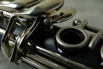 Clarinet musical instrument, close up and selective focus - obrazy, fototapety, plakaty