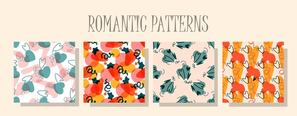 Romantic love pattern. A set of patterns in the same style. Valentine's day digital paper. Children's textile design. Seamless design. hearts pattern