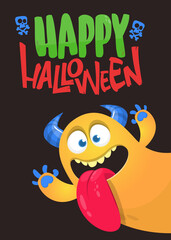 Сartoon monster character. Illustration of happy alien creature for Halloween party. Package, poster or greeting invitation design