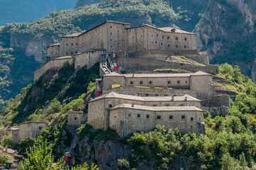 Obraz premium The ancient Forte di Bard, Aosta Valley, Italy, in the summer season