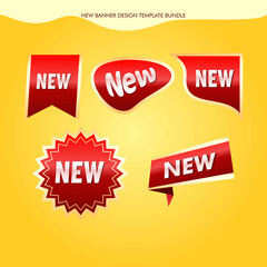 TAG NEW RIBBON ELEGANT RED YELLOW 3D VECTOR