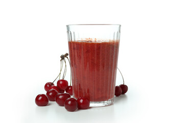 Glass of cherry smoothie isolated on white background