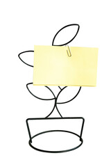 Sticker notes yellow paper attached with paperclip to tree shaped metal holder