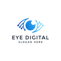 vision eye digital logo, eye technology design vector illustration