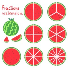 set of watermelon shaped fractions Hand Drawn colorful - obrazy, fototapety, plakaty