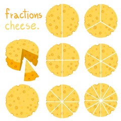 set of cheese shaped fractions Hand Drawn colorful