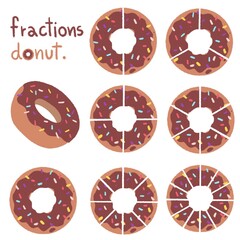 set of donut chocolates shaped fractions Hand Drawn colorful - obrazy, fototapety, plakaty
