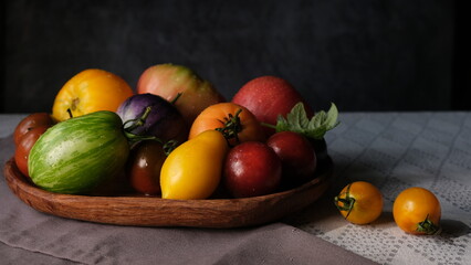 Colourful fresh juicy season tomatoes