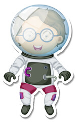 A sticker template with an astronaut cartoon character isolated