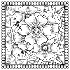 Mehndi flower for henna, mehndi, tattoo, decoration. decorative ornament in ethnic oriental style. doodle ornament. coloring book page.