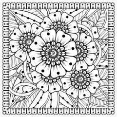 Mehndi flower for henna, mehndi, tattoo, decoration. decorative ornament in ethnic oriental style. doodle ornament. coloring book page.