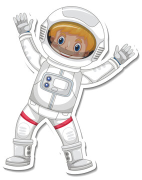 A sticker template with an astronaut cartoon character isolated