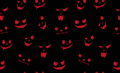 Scary smiles pattern on a black background. Vector set of Halloween party invitations. Set of Halloween social media templates. Colorful banners with Halloween illustrations for instagram.