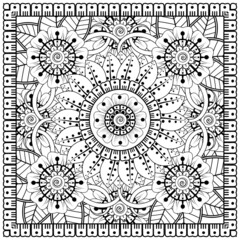 Mehndi flower for henna, mehndi, tattoo, decoration. decorative ornament in ethnic oriental style. doodle ornament. coloring book page.
