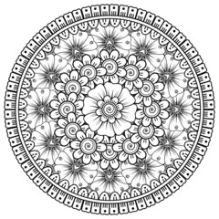 Mehndi flower for henna, mehndi, tattoo, decoration. decorative ornament in ethnic oriental style. doodle ornament. coloring book page.