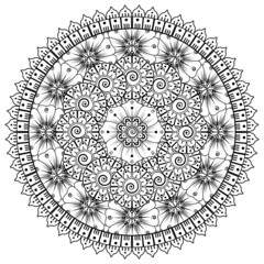 Mehndi flower for henna, mehndi, tattoo, decoration. decorative ornament in ethnic oriental style. doodle ornament. coloring book page.
