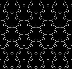 Seamless hexahedron puzzle pattern. Hexagon puzzle piece wallpaper template. banner presentation.