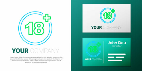 Naklejka premium Line Plus 18 movie icon isolated on white background. Adult content. Under 18 years sign. Colorful outline concept. Vector