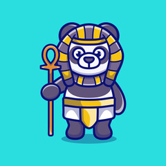 cute panda pharaoh carrying a stick